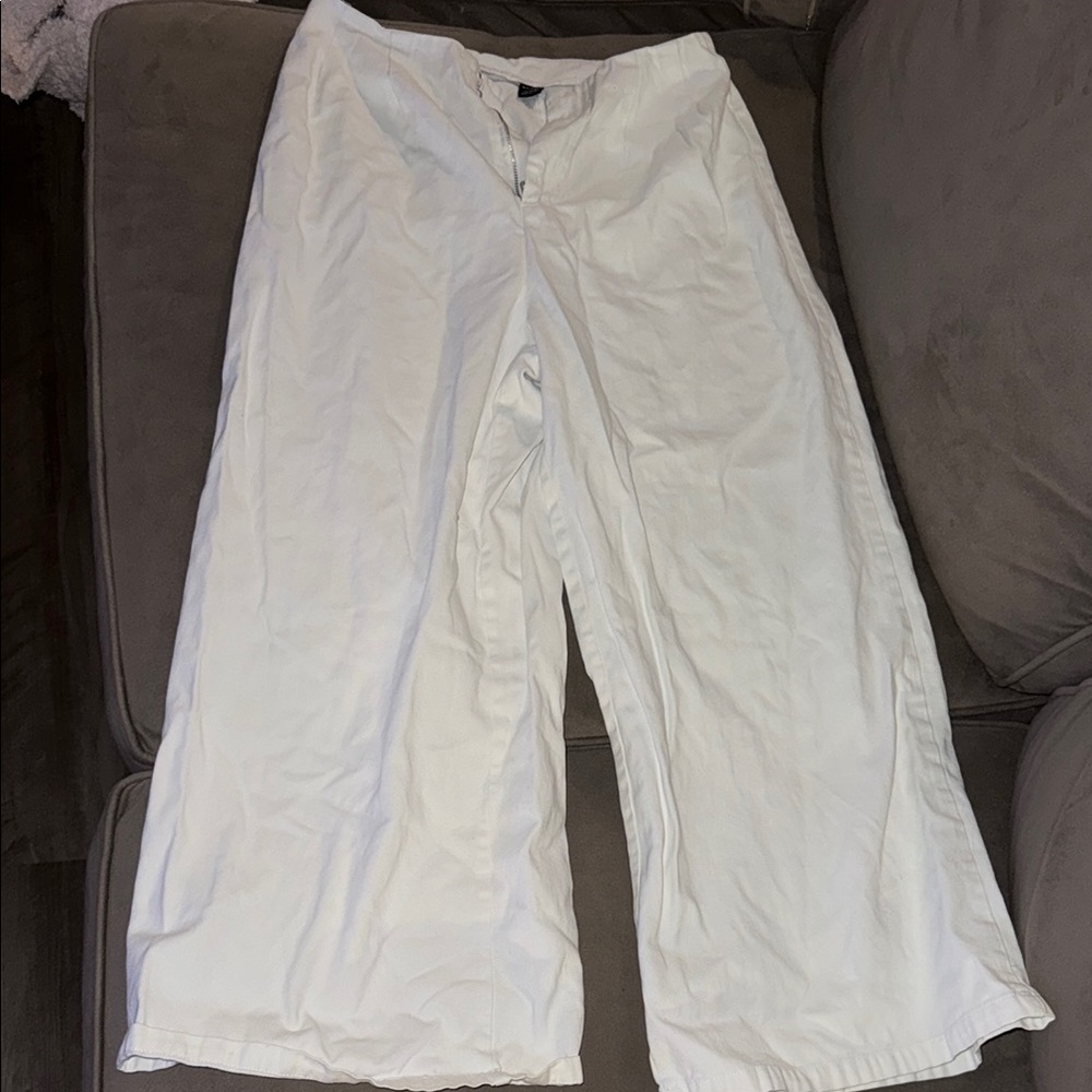 Wide Leg White Cotton Pants